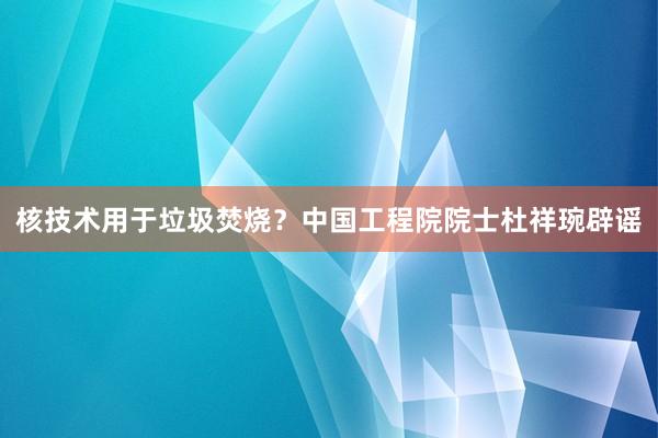 核技术用于垃圾焚烧？中国工程院院士杜祥琬辟谣