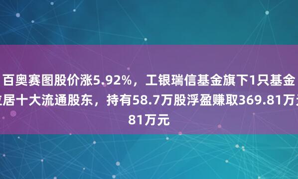 百奥赛图股价涨5.92%，工银瑞信基金旗下1只基金位居十大流通股东，持有58.7万股浮盈赚取369.81万元