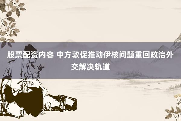 股票配资内容 中方敦促推动伊核问题重回政治外交解决轨道